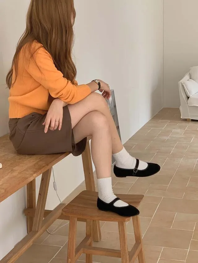[ Pre-order ] Velvet Mary Jane Flat Shoes