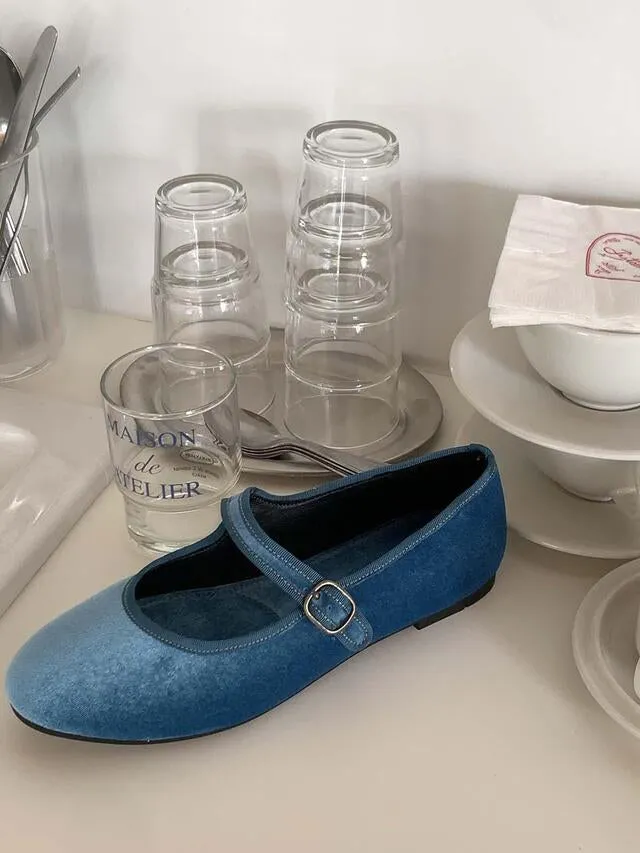 [ Pre-order ] Velvet Mary Jane Flat Shoes