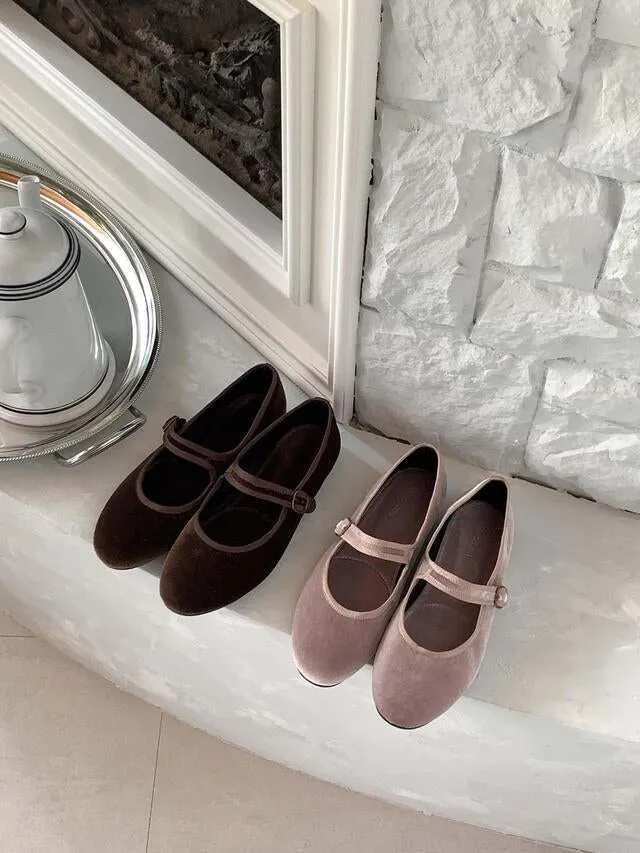 [ Pre-order ] Velvet Mary Jane Flat Shoes
