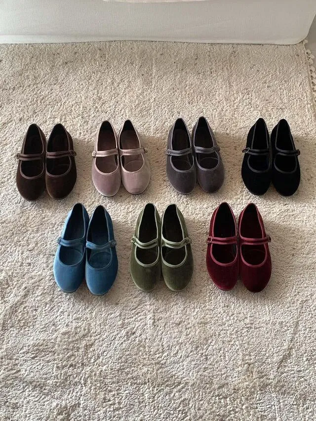 [ Pre-order ] Velvet Mary Jane Flat Shoes