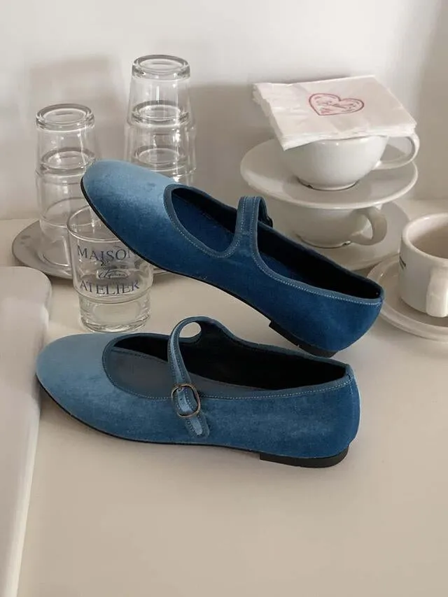 [ Pre-order ] Velvet Mary Jane Flat Shoes