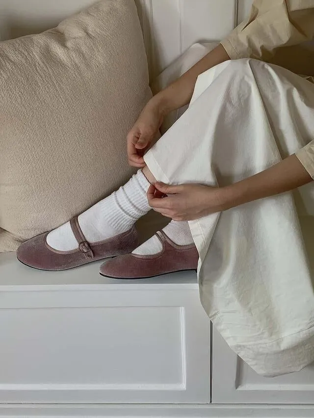 [ Pre-order ] Velvet Mary Jane Flat Shoes