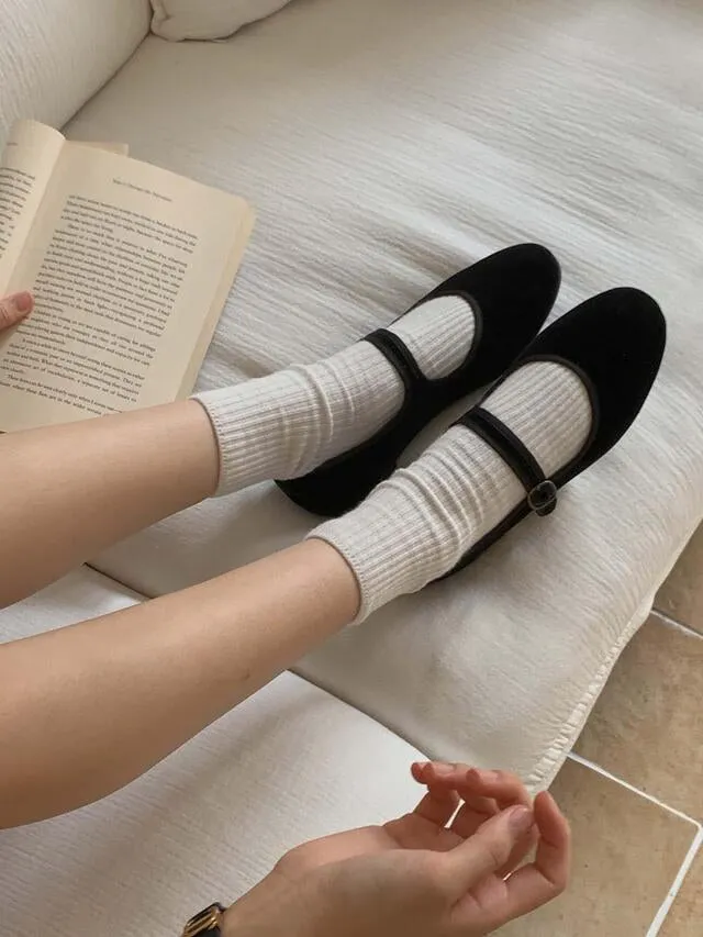 [ Pre-order ] Velvet Mary Jane Flat Shoes