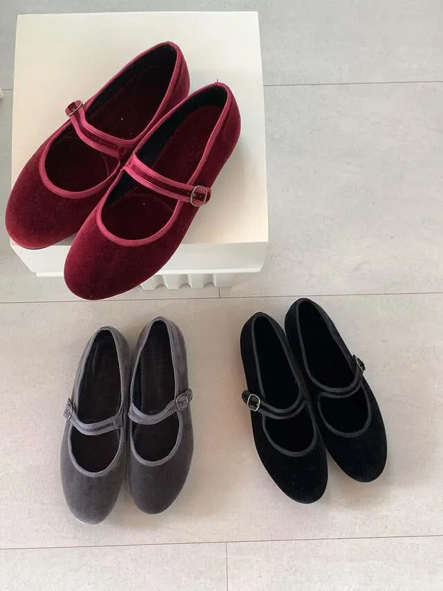 [ Pre-order ] Velvet Mary Jane Flat Shoes