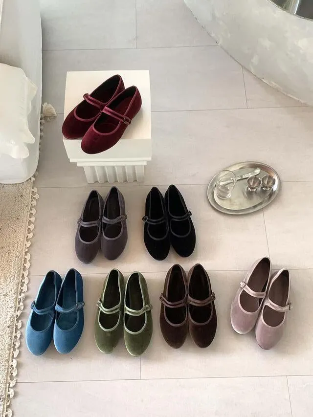 [ Pre-order ] Velvet Mary Jane Flat Shoes