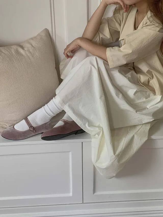 [ Pre-order ] Velvet Mary Jane Flat Shoes