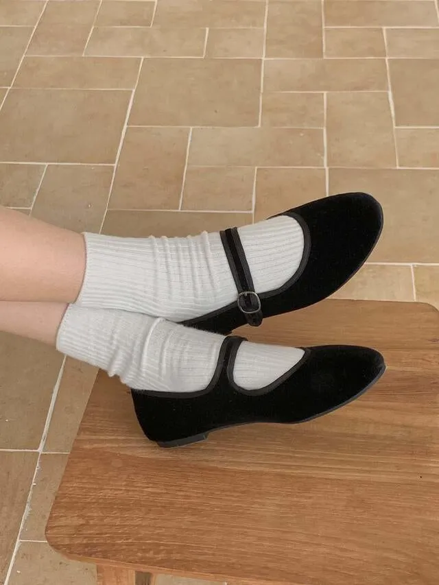 [ Pre-order ] Velvet Mary Jane Flat Shoes
