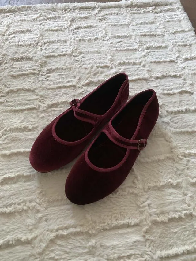 [ Pre-order ] Velvet Mary Jane Flat Shoes