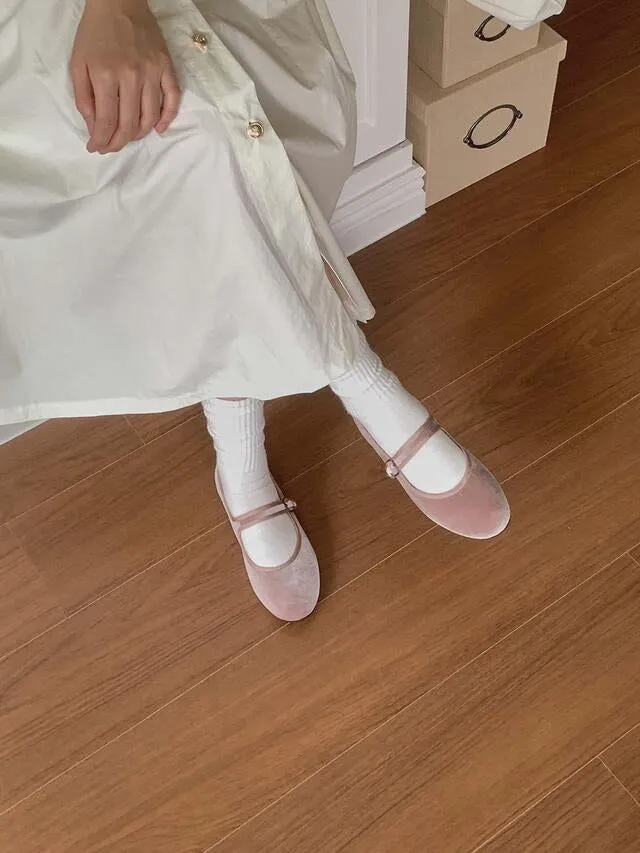 [ Pre-order ] Velvet Mary Jane Flat Shoes