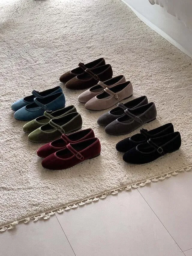 [ Pre-order ] Velvet Mary Jane Flat Shoes