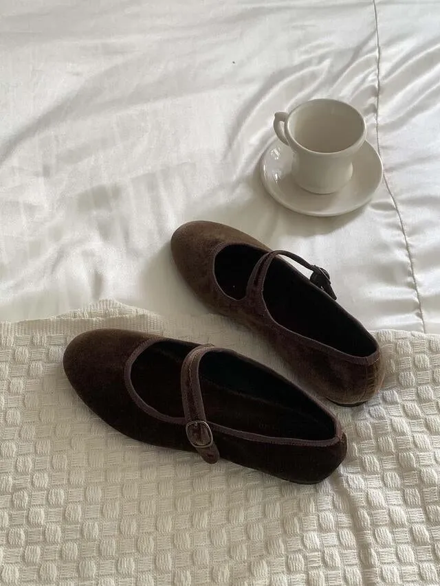 [ Pre-order ] Velvet Mary Jane Flat Shoes
