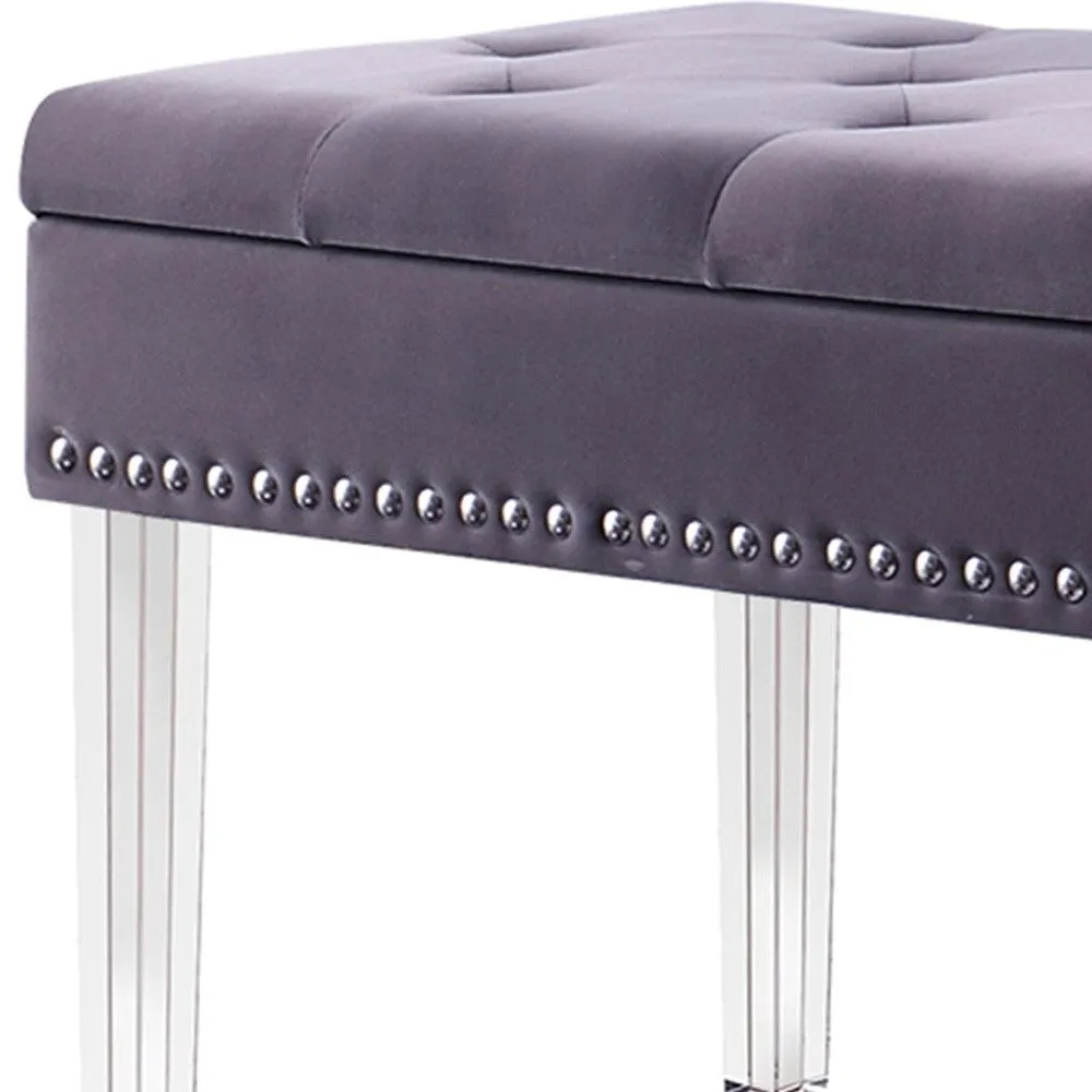 17" Clear And Gray Upholstered Velvet Entryway Bench With Flip Top By Homeroots