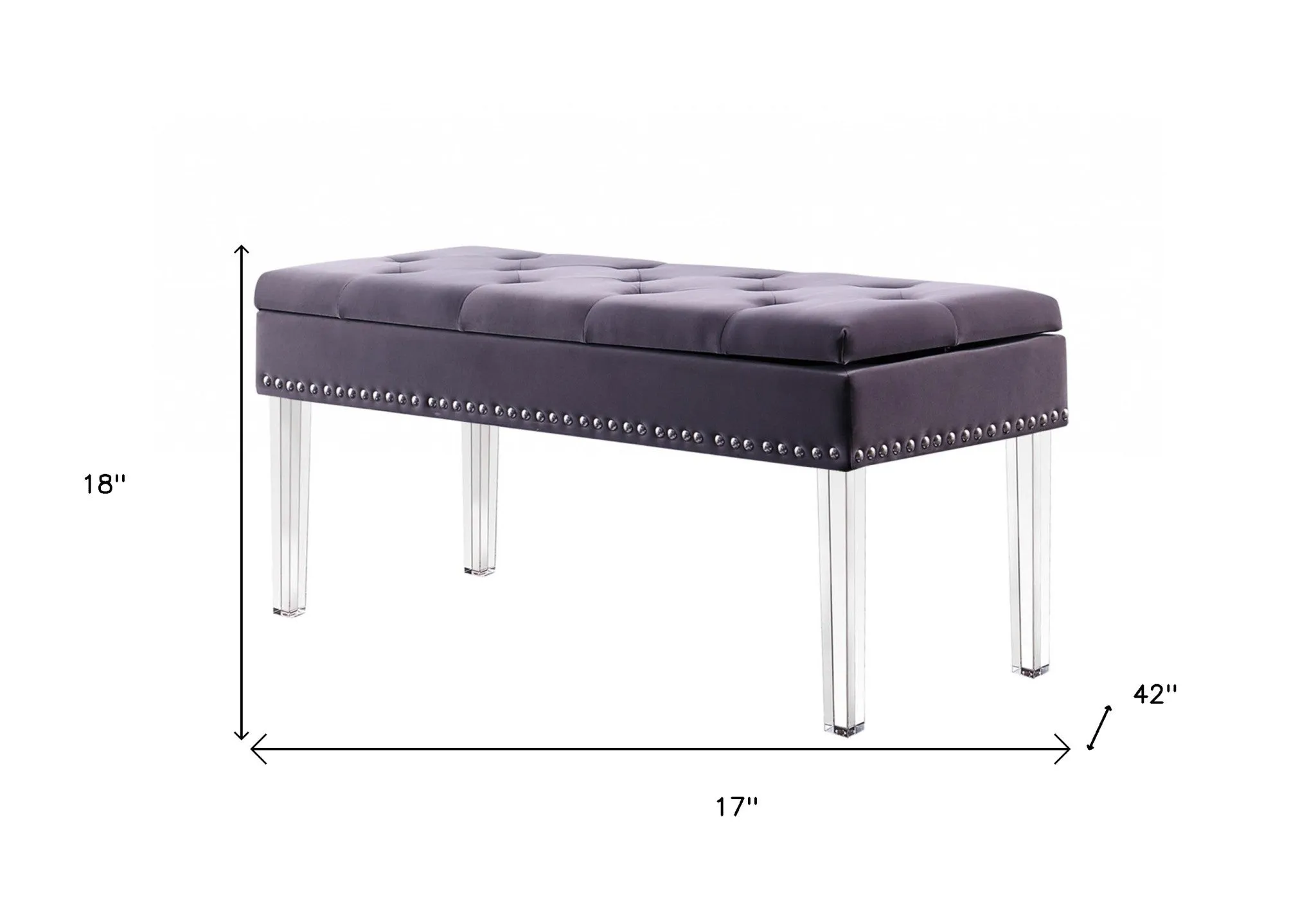 17" Clear And Gray Upholstered Velvet Entryway Bench With Flip Top By Homeroots