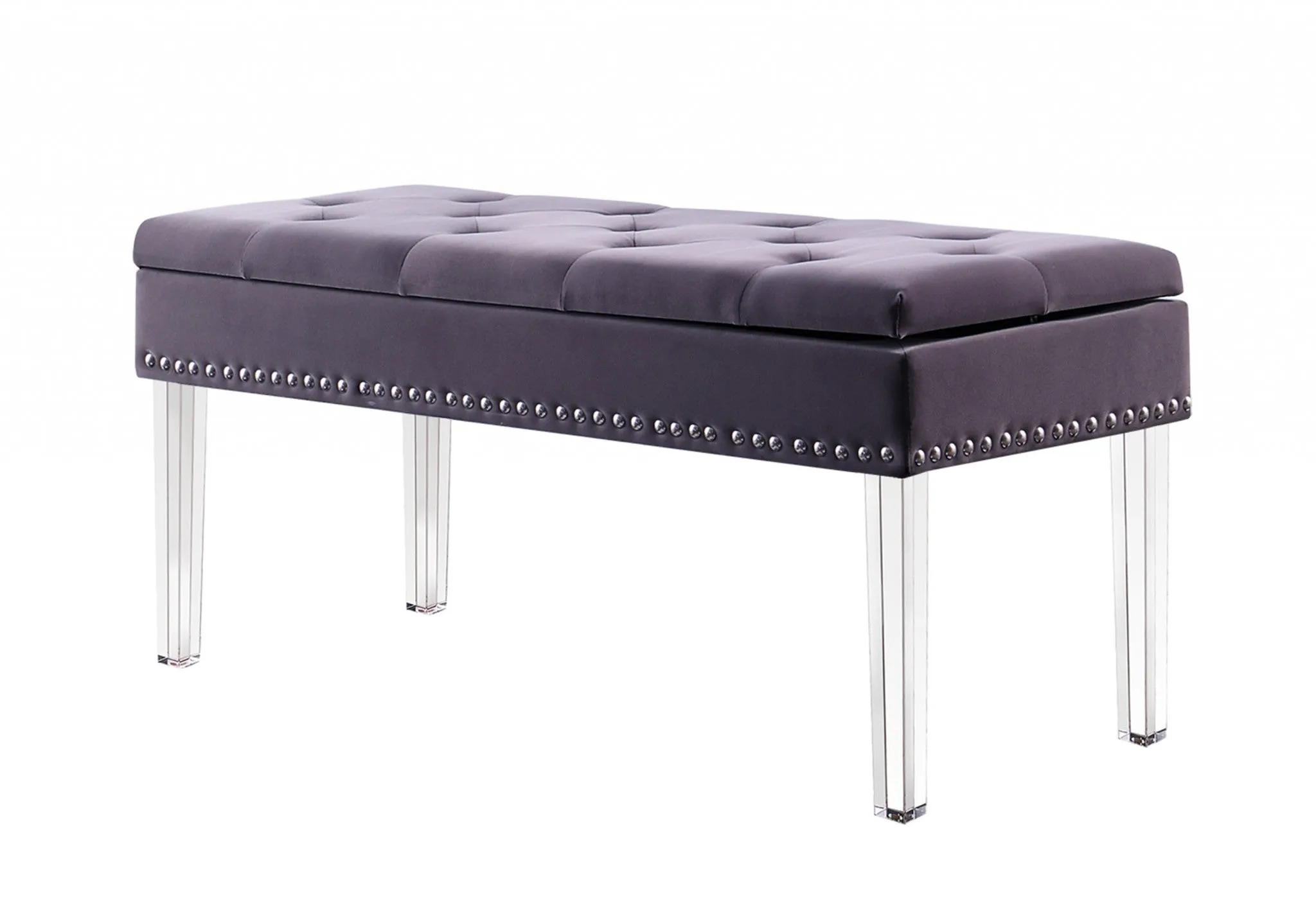 17" Clear And Gray Upholstered Velvet Entryway Bench With Flip Top By Homeroots