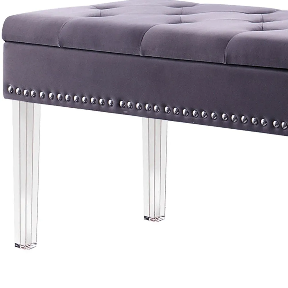 17" Clear And Gray Upholstered Velvet Entryway Bench With Flip Top By Homeroots