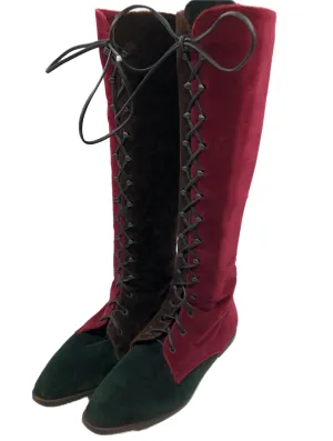 1990's Does 1960's Three Tone Lace Up "The Fool" Velvet Boots