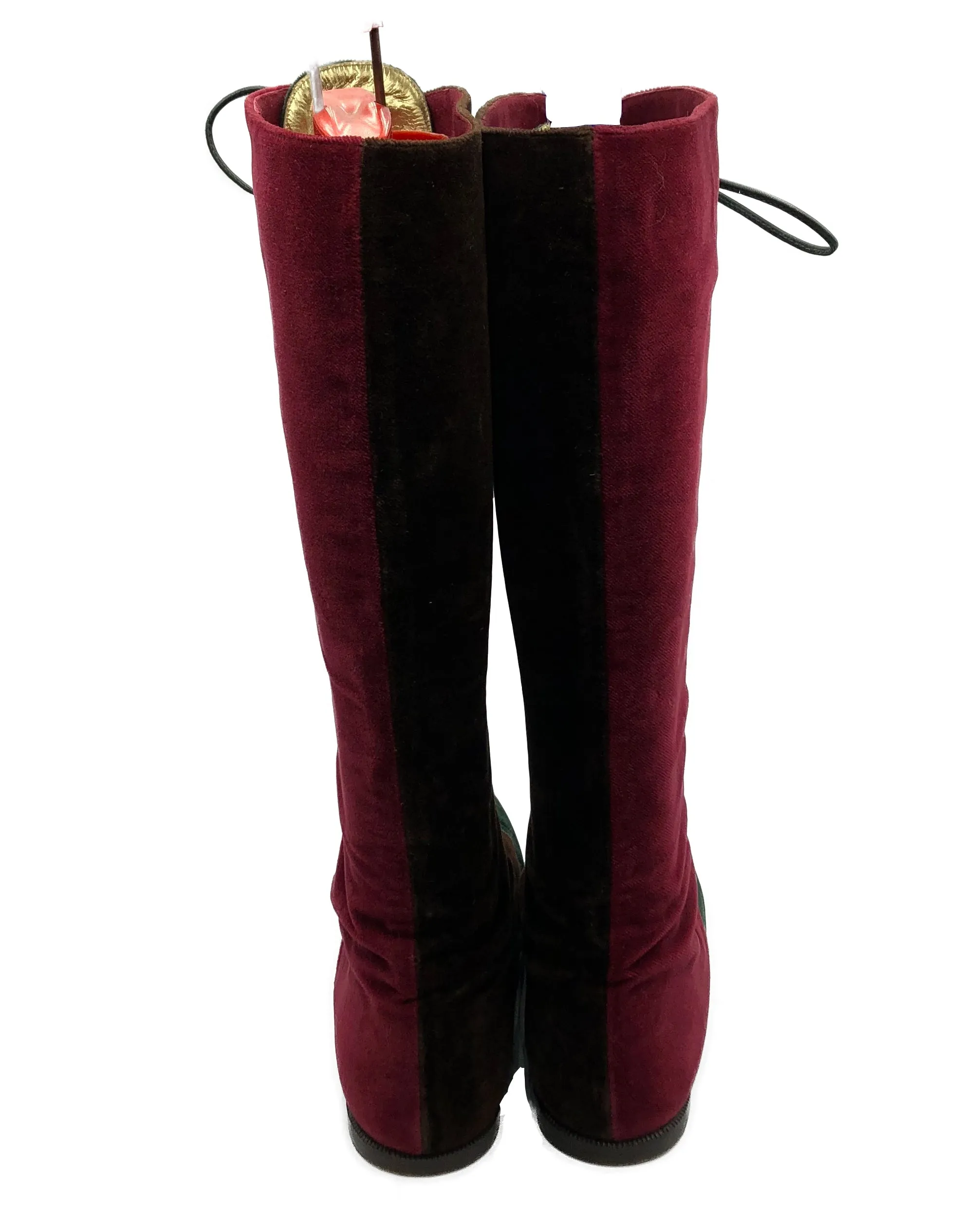 1990's Does 1960's Three Tone Lace Up "The Fool" Velvet Boots