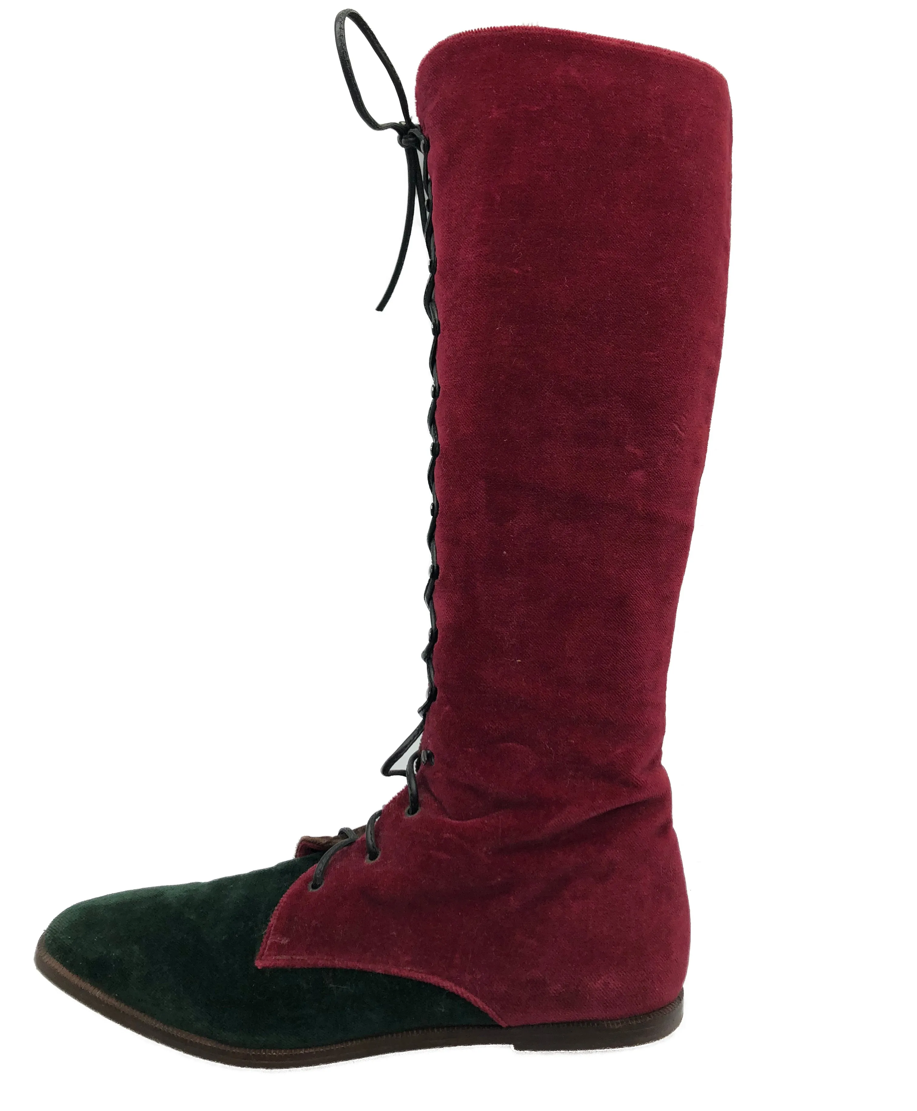 1990's Does 1960's Three Tone Lace Up "The Fool" Velvet Boots