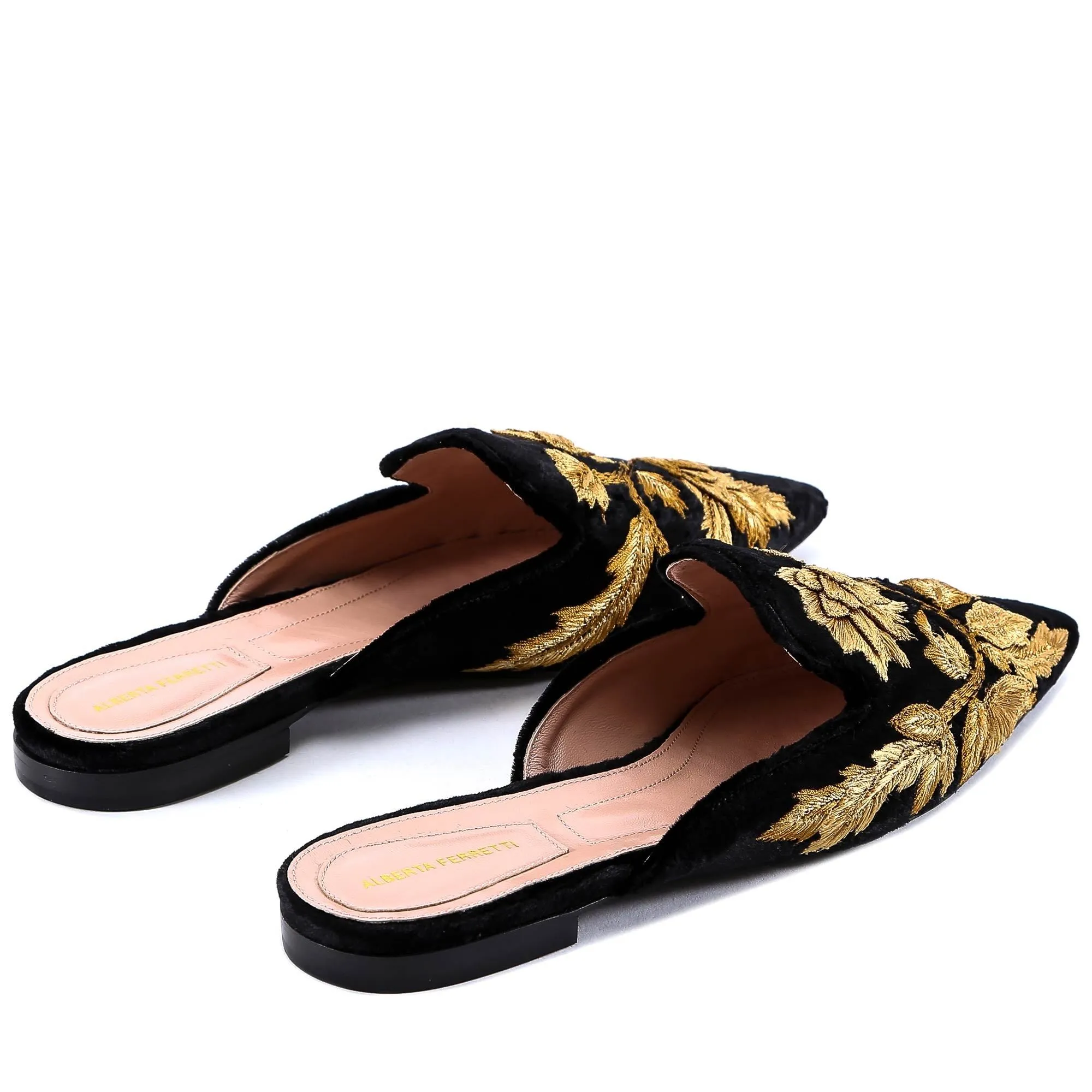 Alberta Ferretti Embroidered Pointed Ballerina Slippers