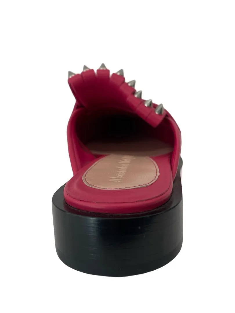 Alexander McQueen Pink Leather Studded Slip On Mules. Size: 38.5