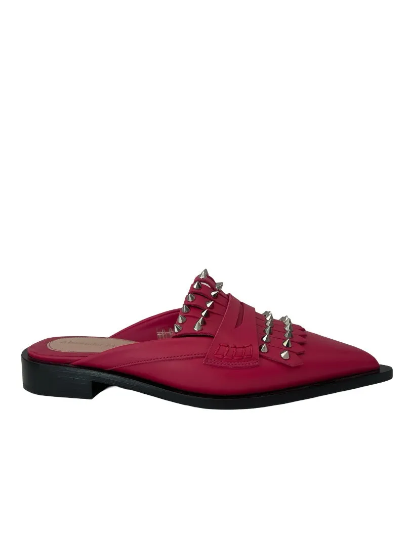 Alexander McQueen Pink Leather Studded Slip On Mules. Size: 38.5