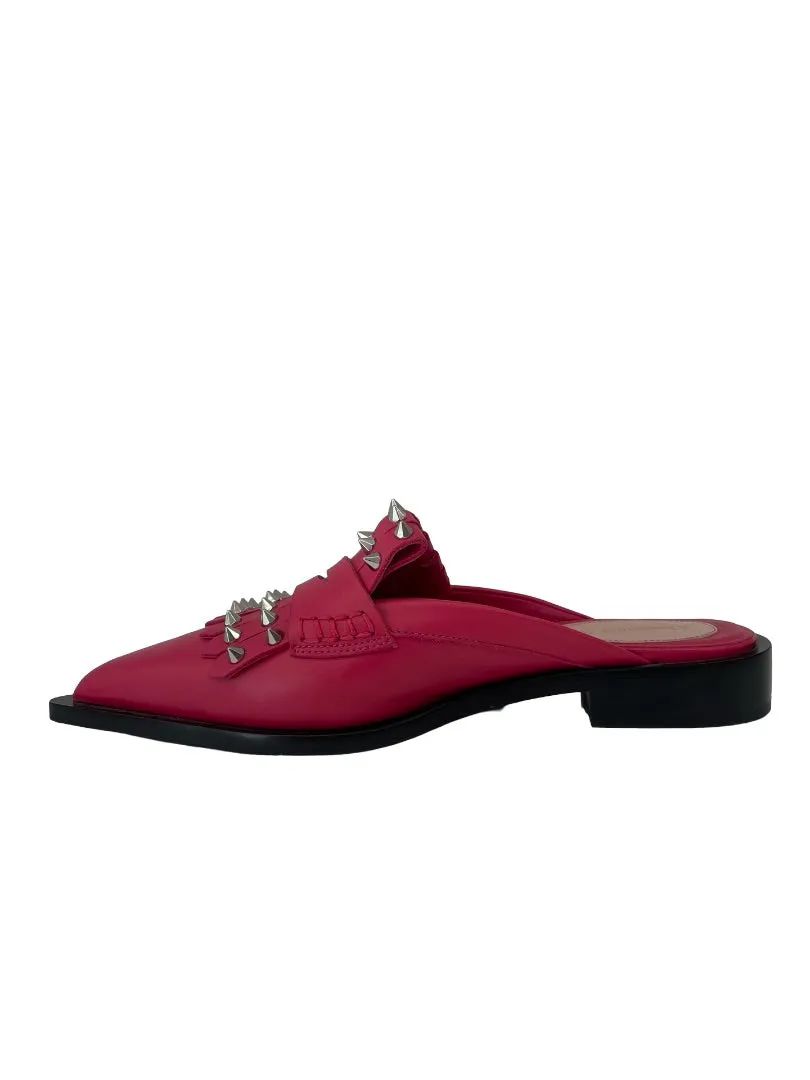 Alexander McQueen Pink Leather Studded Slip On Mules. Size: 38.5