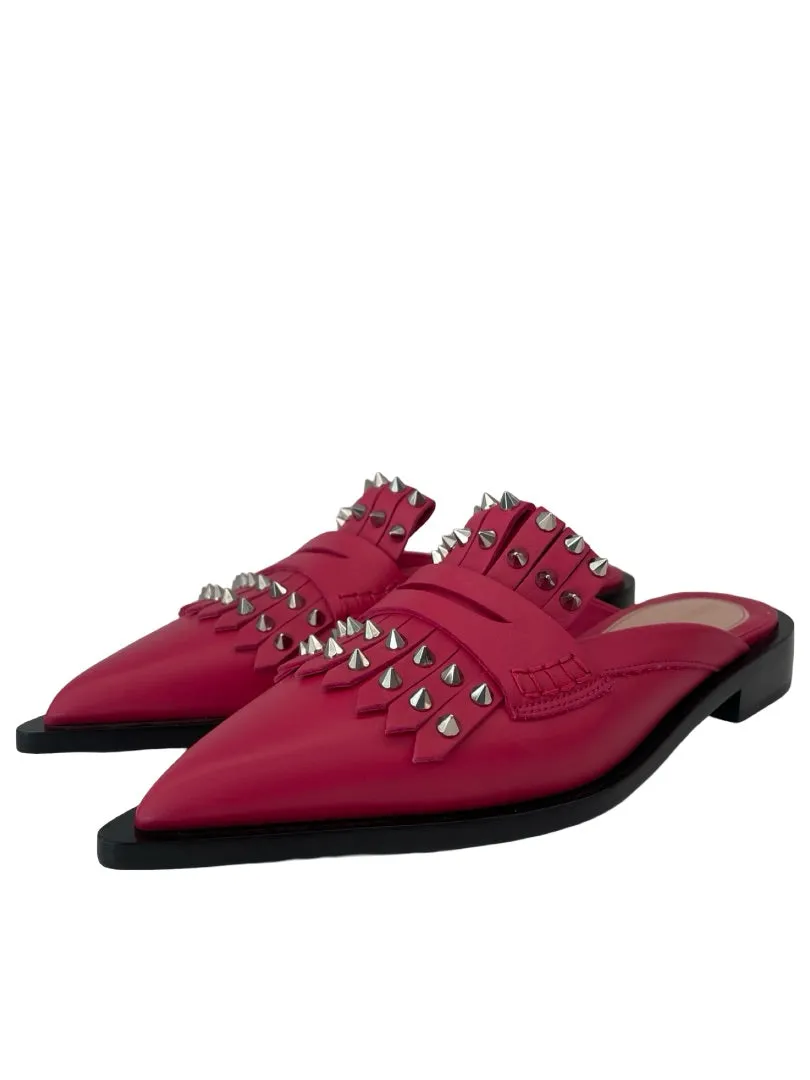 Alexander McQueen Pink Leather Studded Slip On Mules. Size: 38.5