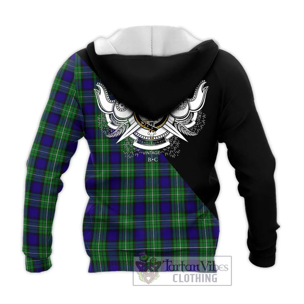 Alexander Tartan Knitted Hoodie with Family Crest and Military Logo Style