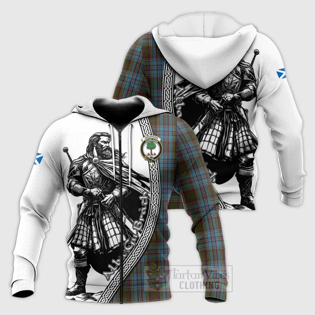 Anderson Tartan Clan Crest Knitted Hoodie with Highlander Warrior Celtic Style