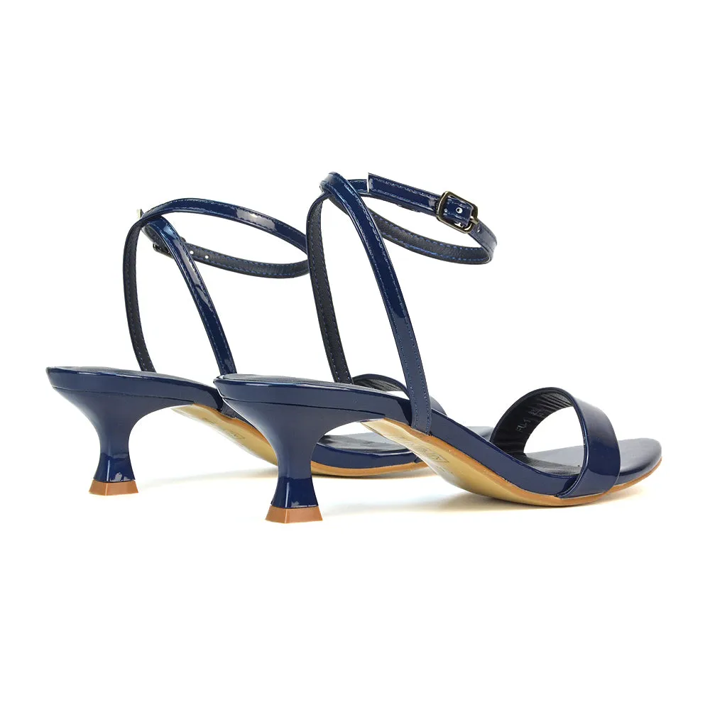 Antonia Strappy Party Kitten Low Heel Sandals in Silver Metallic