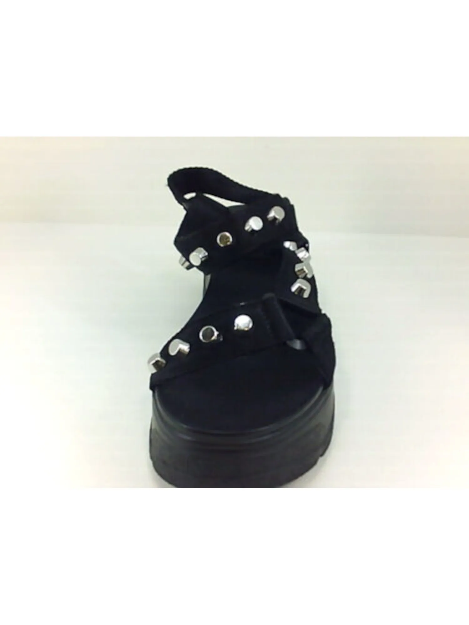AQUA Womens Black Adjustable Studded Strappy Sun Round Toe Platform Slingback Sandal M