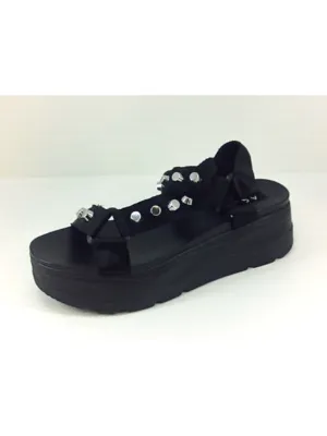 AQUA Womens Black Adjustable Studded Strappy Sun Round Toe Platform Slingback Sandal M