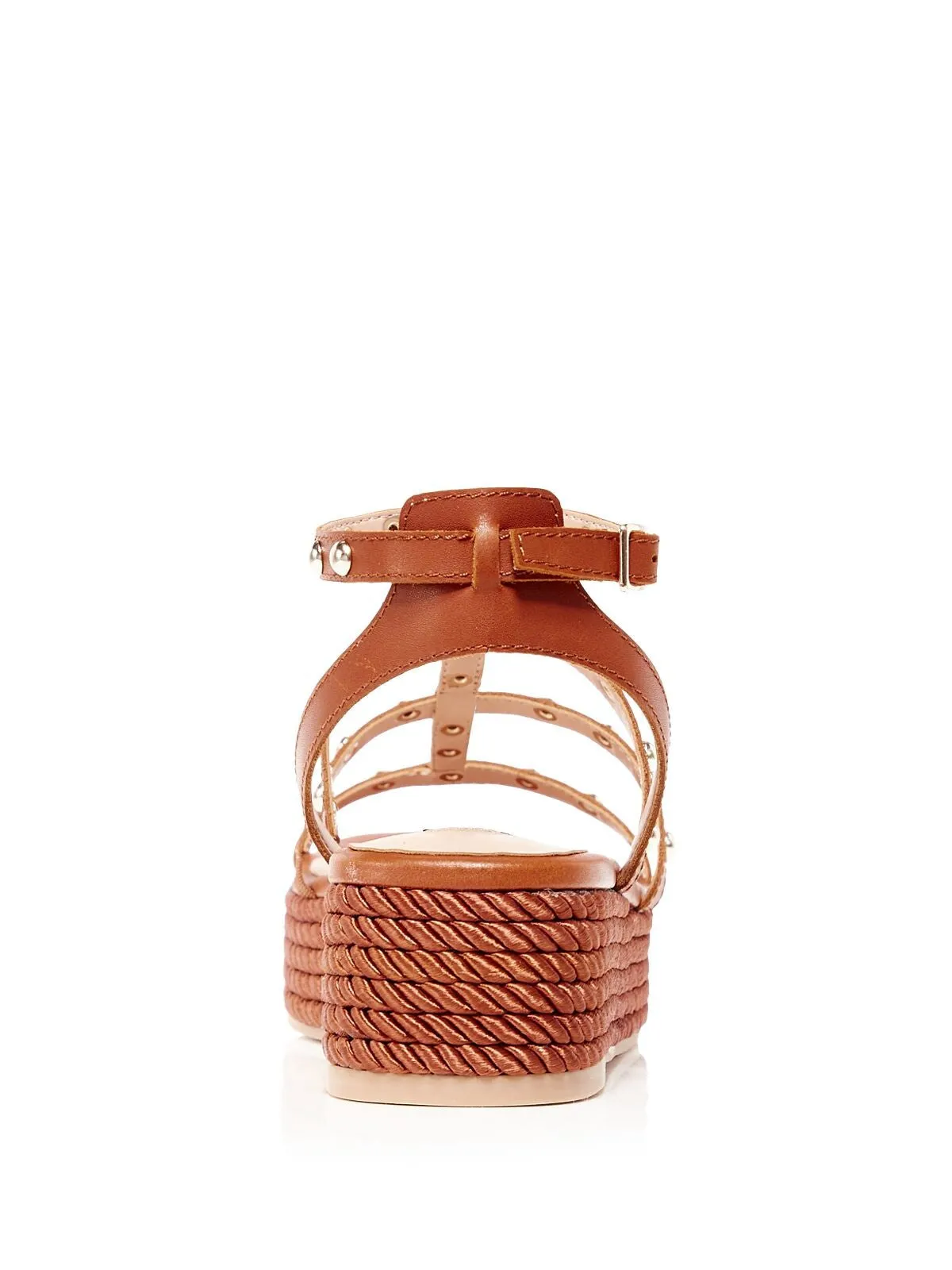 AQUA Womens Brown 1-1/2" Platform Strappy Adjustable Studded Ankle Strap Kimm Round Toe Wedge Buckle Leather Gladiator Sandals Shoes M