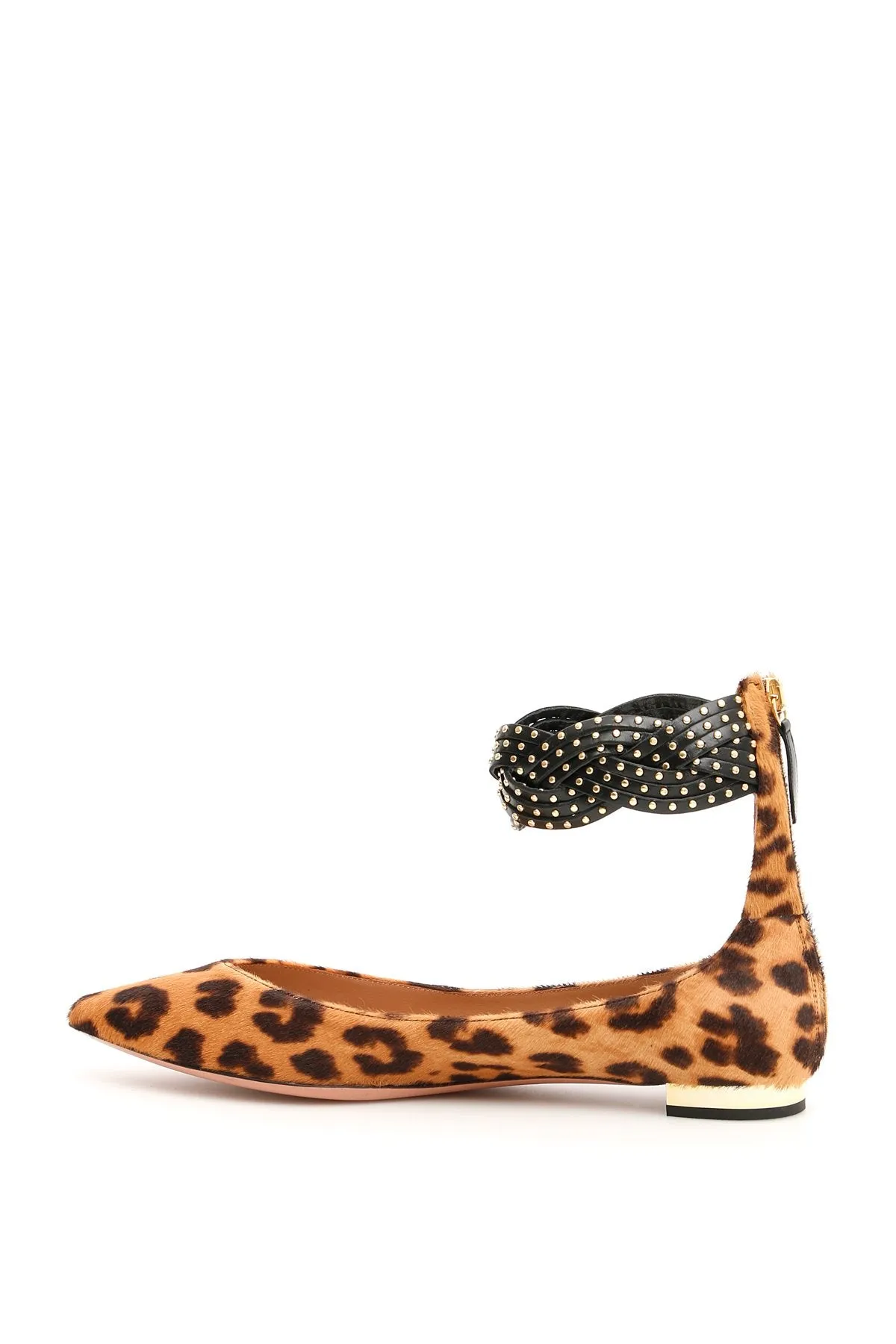 Aquazzura Nena Leopard Print Studded Flats