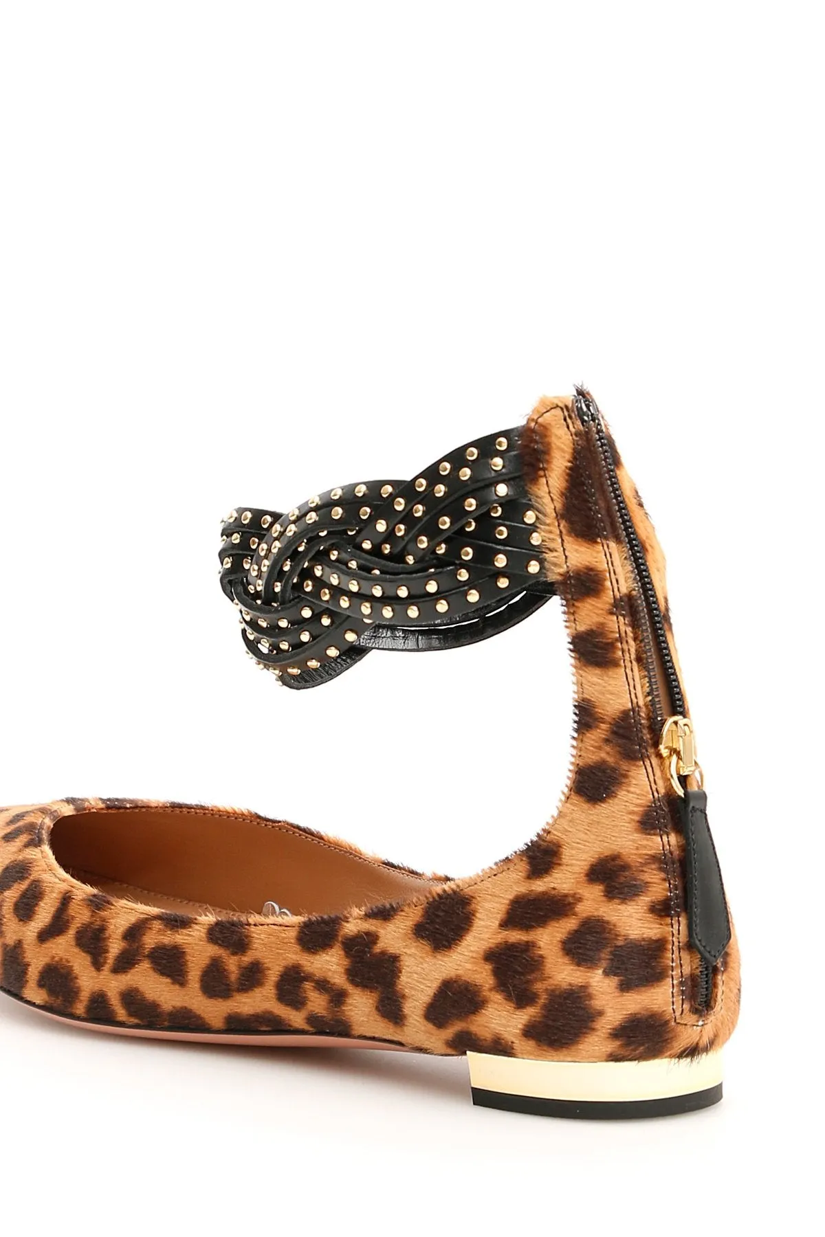 Aquazzura Nena Leopard Print Studded Flats