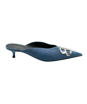 Balenciaga Denim kitten heels with Silver BB Logo Detail AVC1737