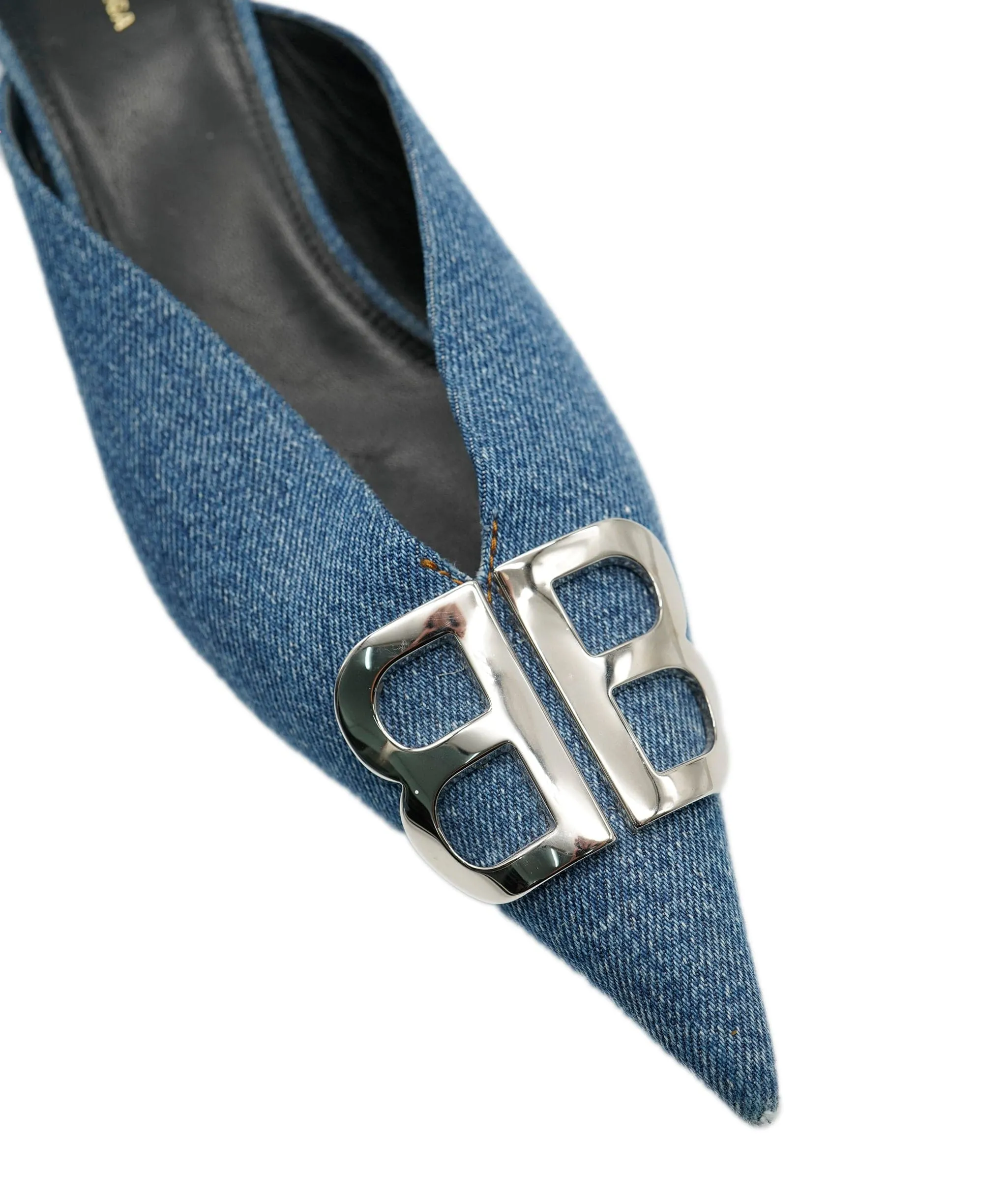 Balenciaga Denim kitten heels with Silver BB Logo Detail AVC1737