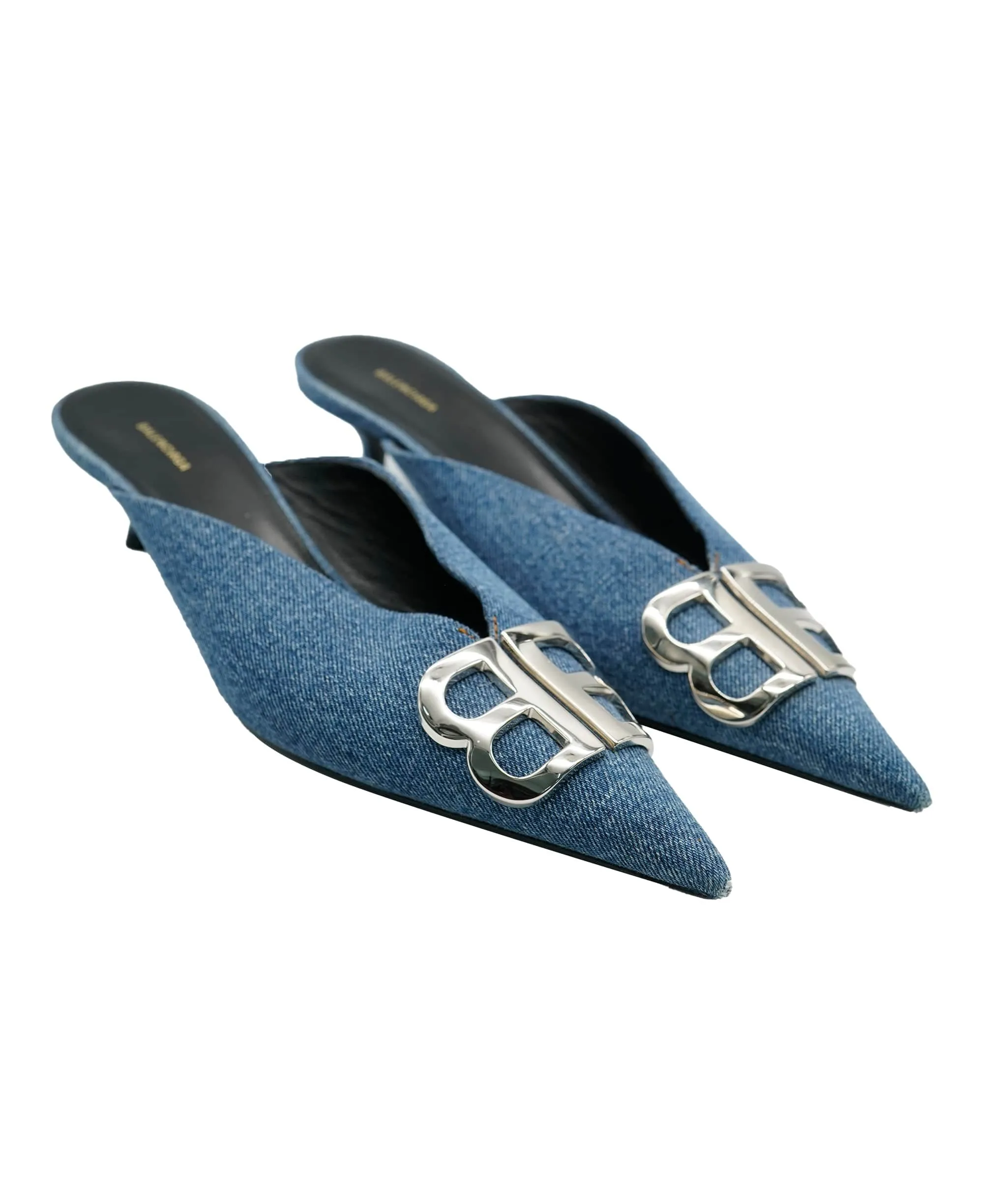 Balenciaga Denim kitten heels with Silver BB Logo Detail AVC1737