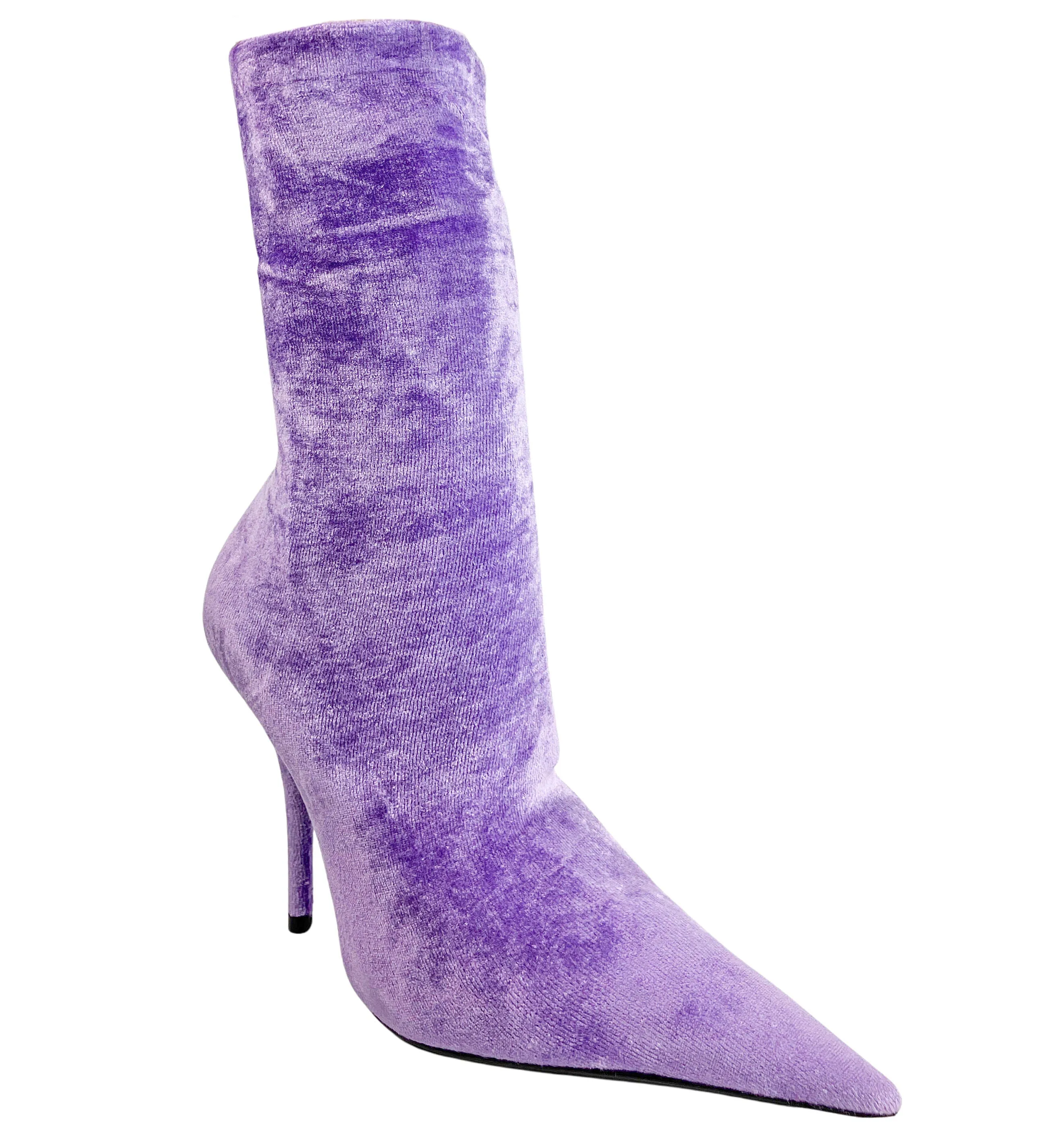Balenciaga Velvet Knife Booties in Lilac
