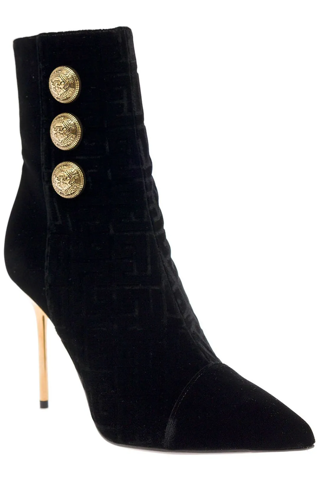 Balmain Button Embellished Velvet Boots