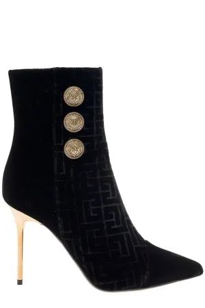 Balmain Button Embellished Velvet Boots