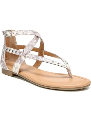 BAR III Womens Gray Snake Print Studded Straps   Gladiator-Inspi Adjustable Strap Strappy Tayla Almond Toe Buckle Sling Back Sandals Shoes M