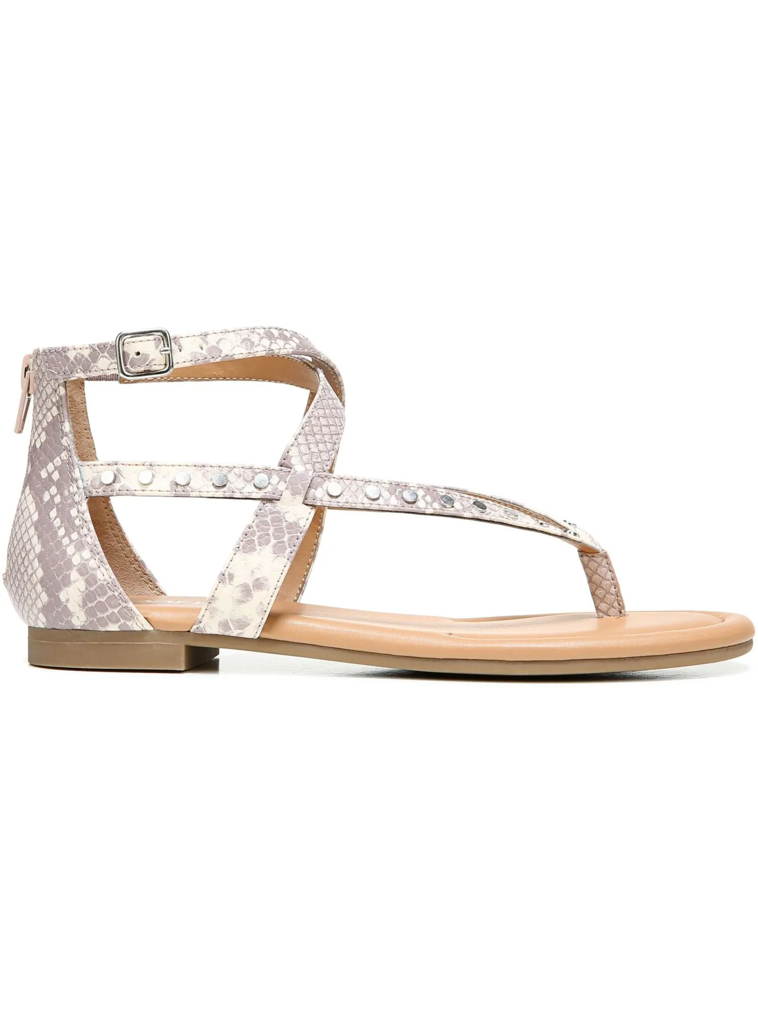 BAR III Womens Gray Snake Print Studded Straps   Gladiator-Inspi Adjustable Strap Strappy Tayla Almond Toe Buckle Sling Back Sandals Shoes M