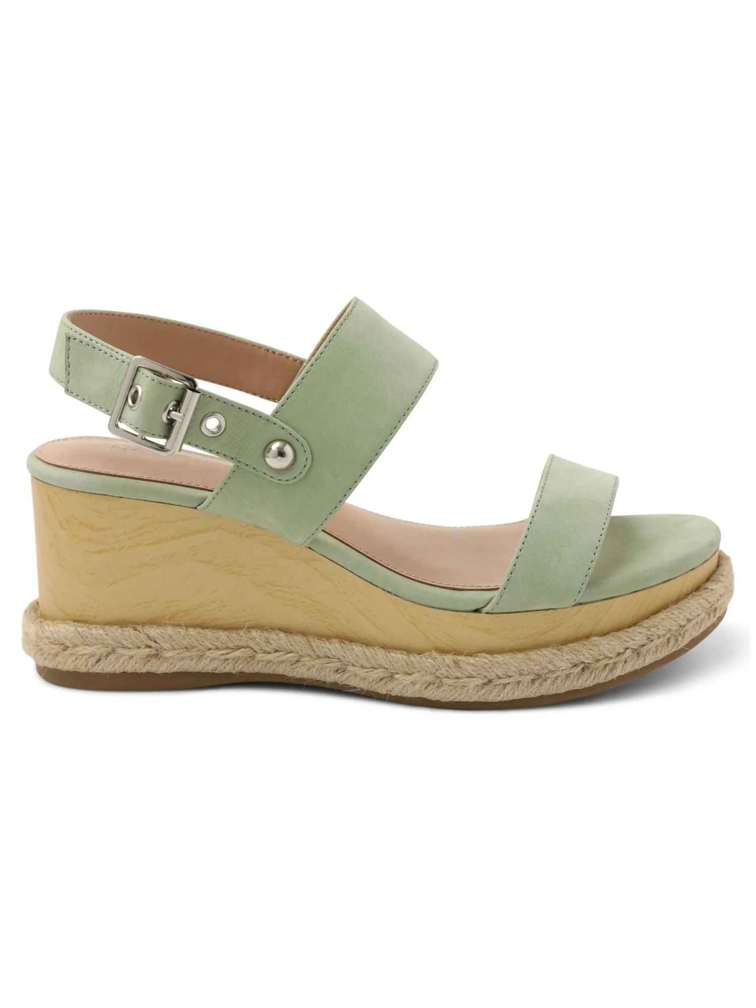 BCBGENERATION Womens Green 1-1/2" Platform Studded Adjustable Strap Cushioned Allia Round Toe Wedge Buckle Leather Dress Espadrille Shoes M