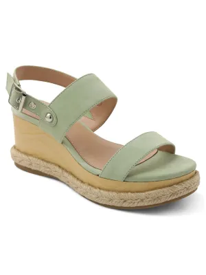 BCBGENERATION Womens Green 1-1/2" Platform Studded Adjustable Strap Cushioned Allia Round Toe Wedge Buckle Leather Dress Espadrille Shoes M