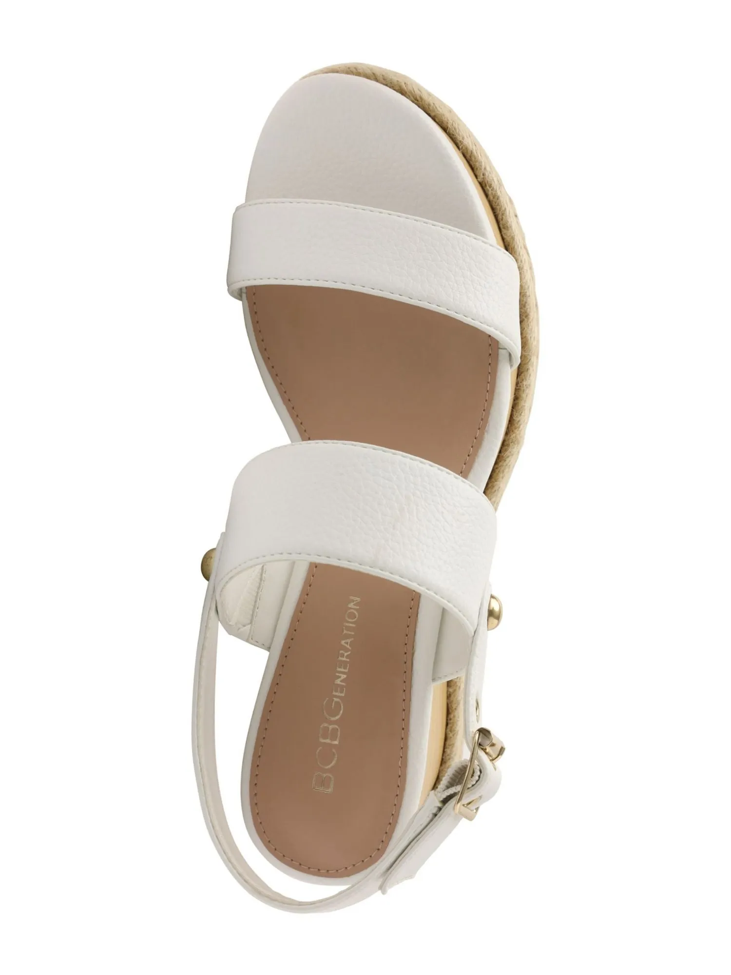 BCBGENERATION Womens White Snake Print 1" Platform Jute Wrapped Padded Elastic Goring Grommet Detailing Studded Adjustable Strap Allia Round Toe Wedge Buckle Dress Slingback Sandal M