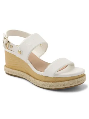 BCBGENERATION Womens White Snake Print 1" Platform Jute Wrapped Padded Elastic Goring Grommet Detailing Studded Adjustable Strap Allia Round Toe Wedge Buckle Dress Slingback Sandal M