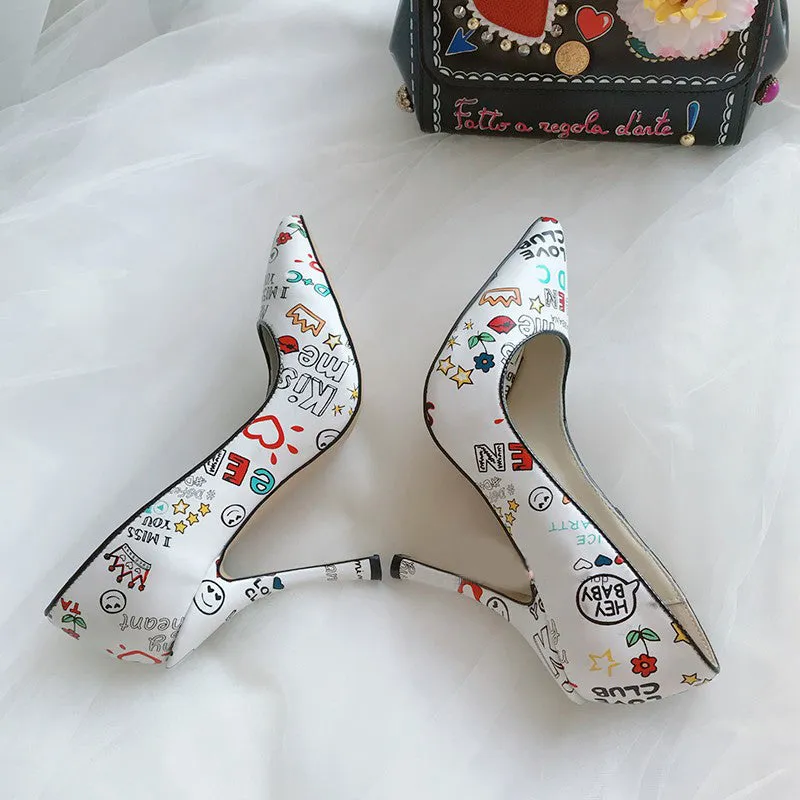 Berna Emoji Print Heels