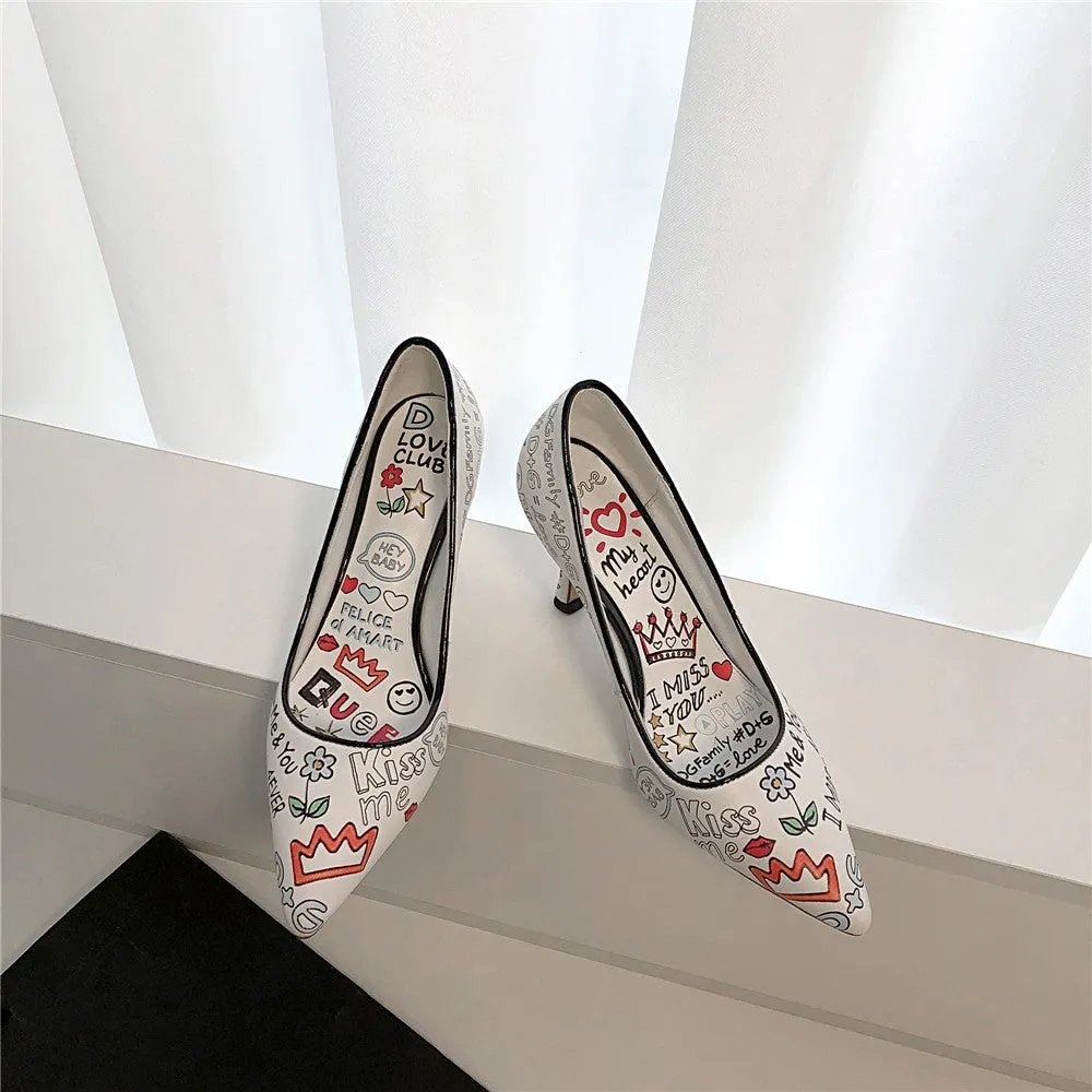 Berna Emoji Print Heels