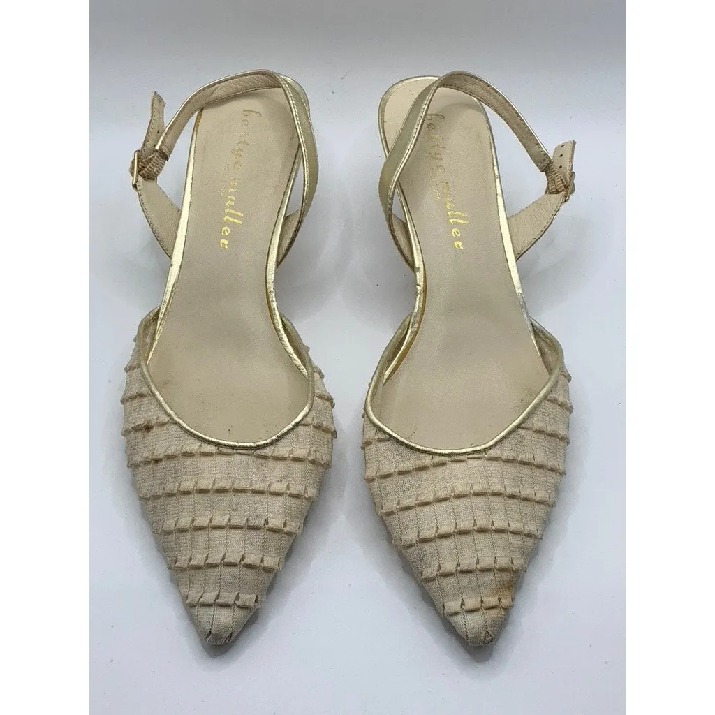 BETTYE MULLER Women's Beige Avenger Kitten Heel Ankle Strap Heels SZ 9.5